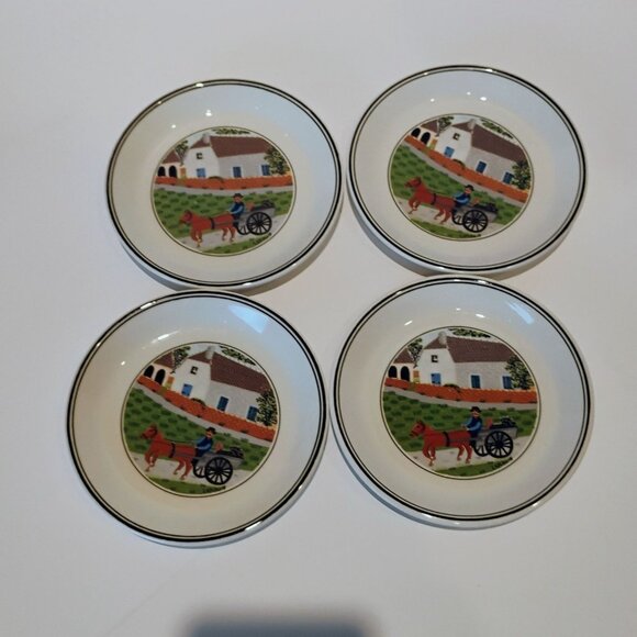 Villeroy & Boch Naif Horse and Buggy Small 5.5" Tidbit Cheese Plates Set of 4 - Picture 3 of 4